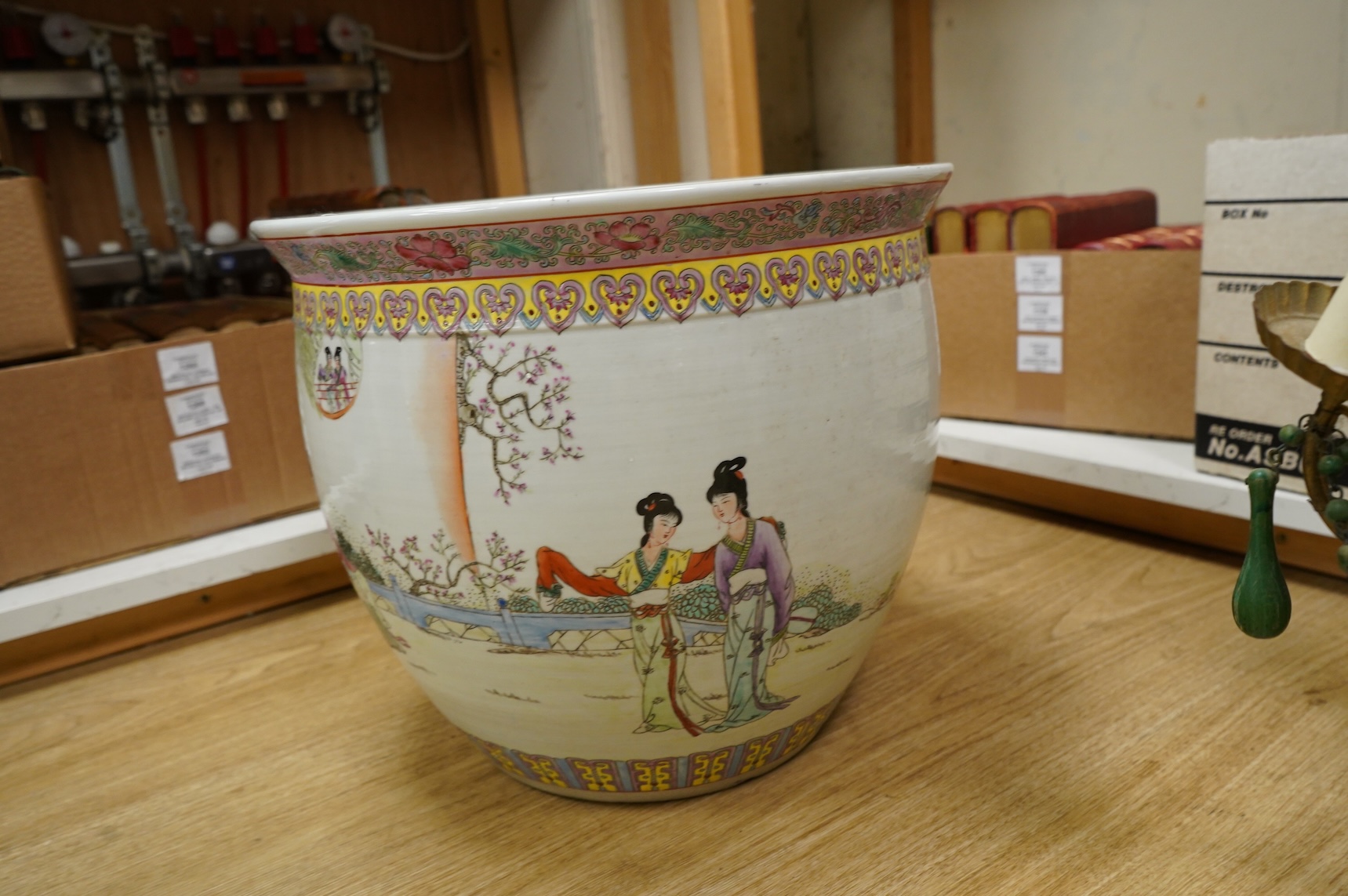 A large Chinese famille rose jardiniere, 38cm in diameter